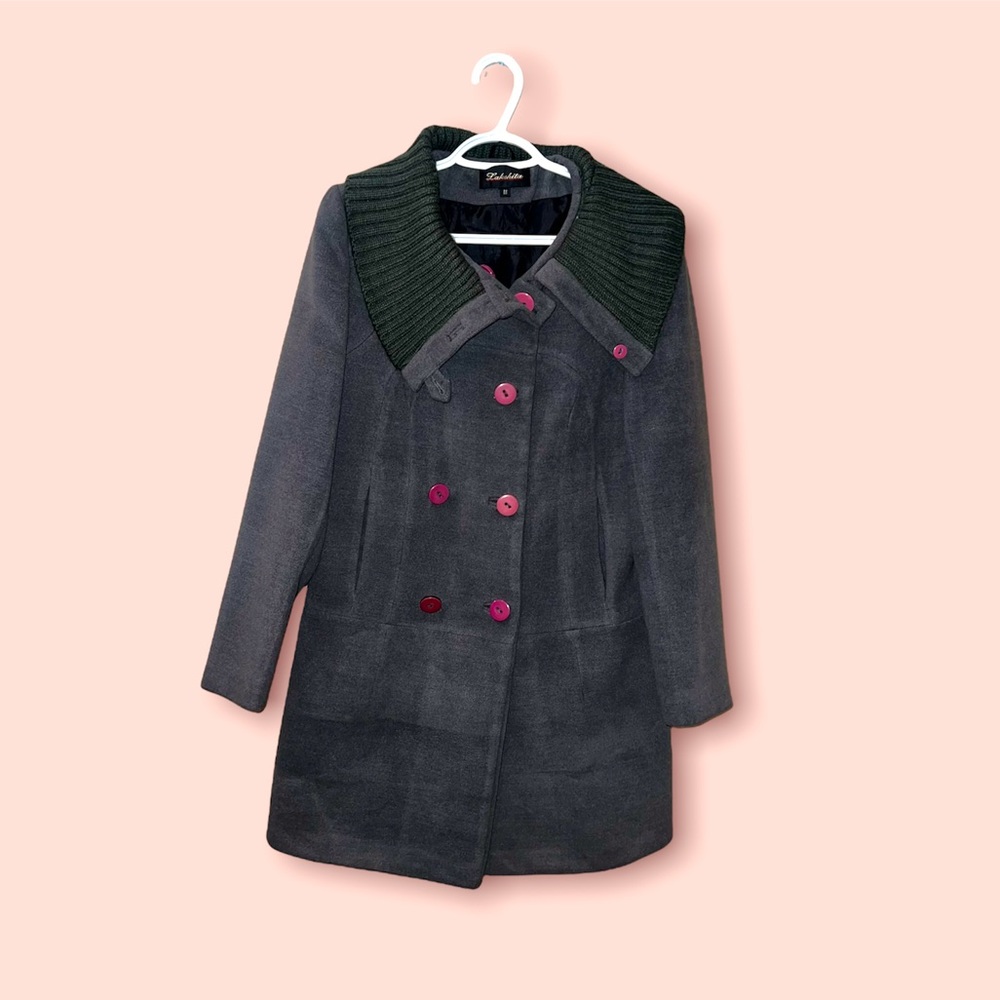 Grey asymmetrical collar coat